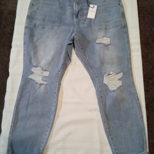Judy Blues Boyfriend Fit Size 20W Light Blue Distressed Women's Jeans. New.